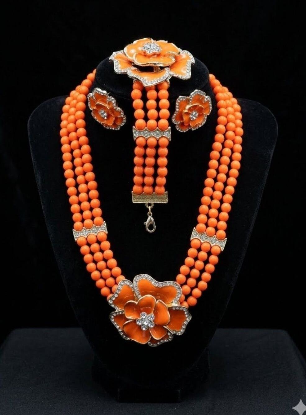 Vintage Style Faux Orange Coral Parure